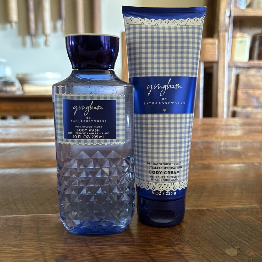 2pc Lot Bath & Body Works GINGHAM Body Wash and Body Cream w/Shea Butter NEW